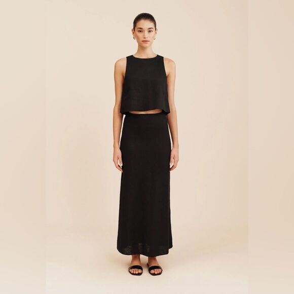 NWT POSSE AURORA LINEN MAXI SKIRT - BLACK - Picture 3 of 10